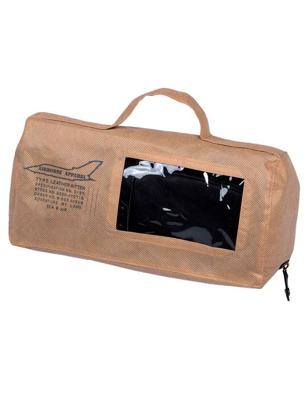 Black sheepskin mittens in a case.