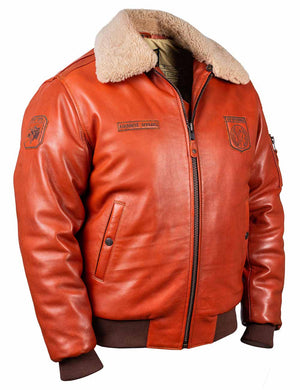 Orange men's leather jacket.