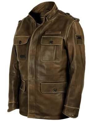 Men's olive leather jacket.