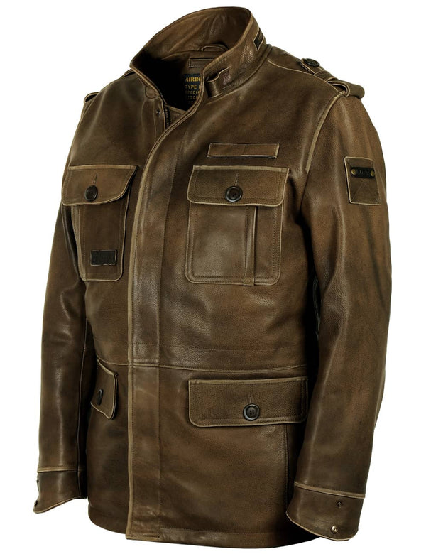 Men's olive leather jacket.