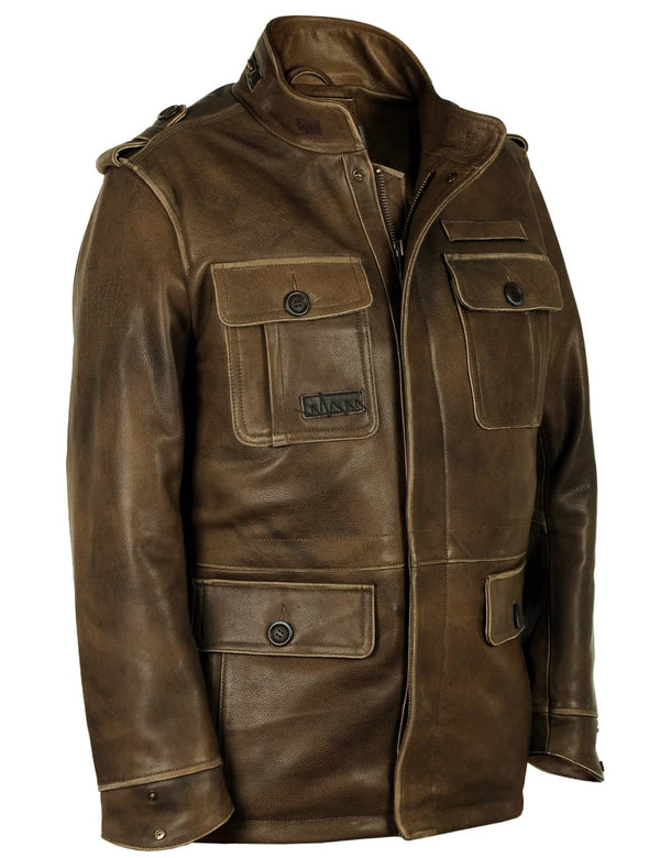 Men's olive leather jacket.