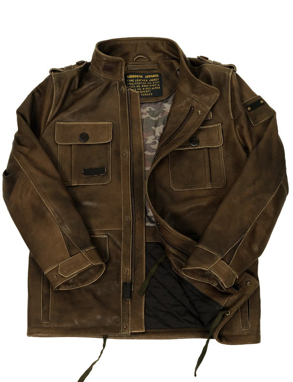 Men's olive leather jacket.
