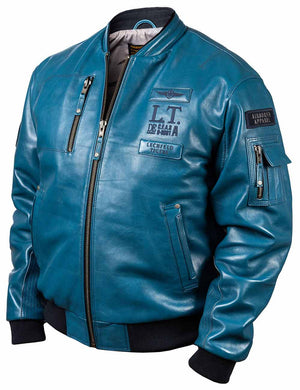Lagoon blue men's leather jacket.