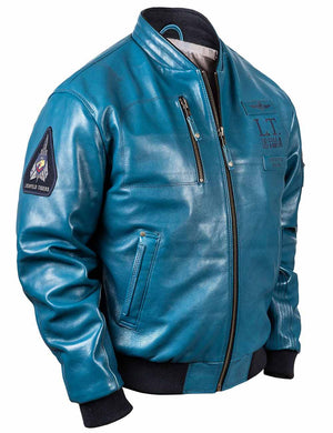Lagoon blue men's leather jacket.