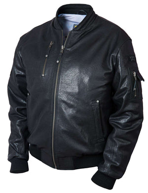 Men's black leather jacket.