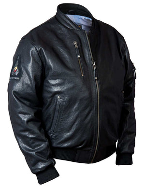 Men's black leather jacket.