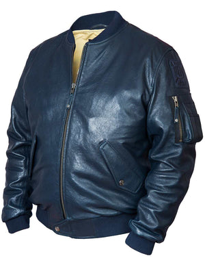Men's dark blue leather jacket.