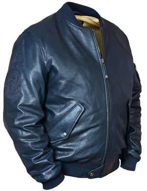 Men's dark blue leather jacket.