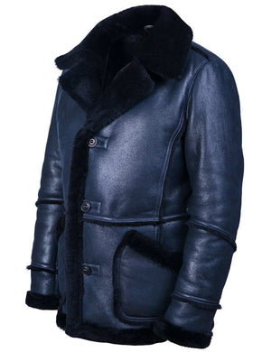 Men's dark blue sheepskin coat.