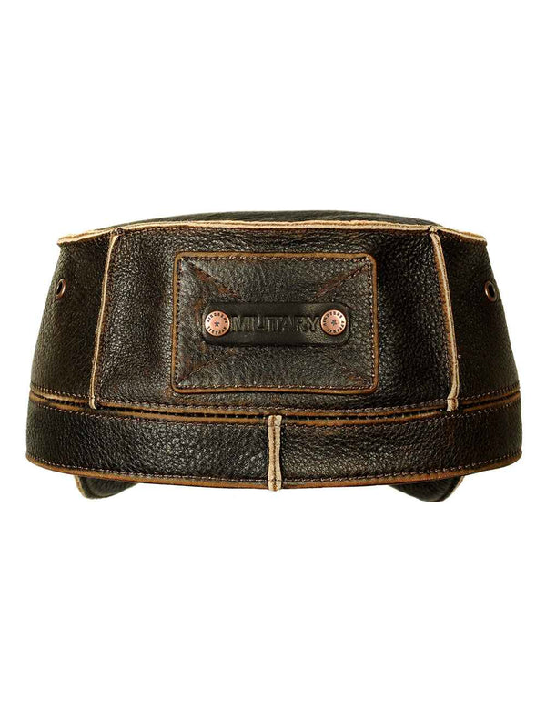 Men's Military leather cap brown.