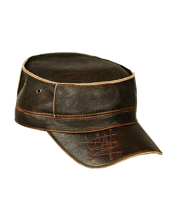 Men's Military leather cap brown.