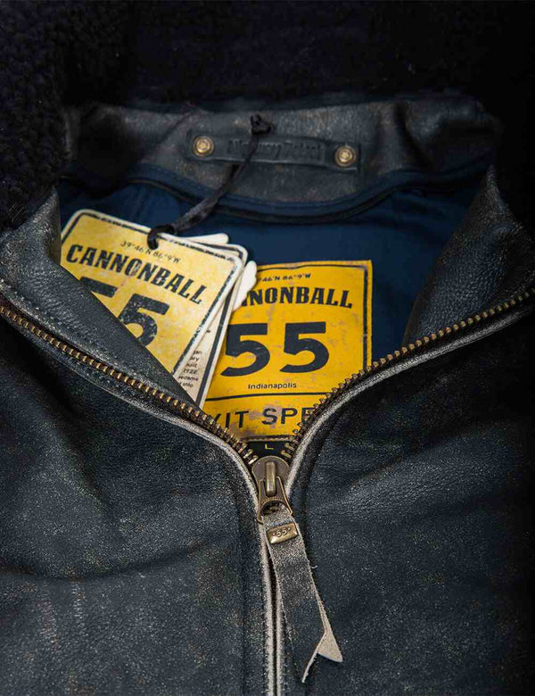 Metal zipper of men's black leather jacket.