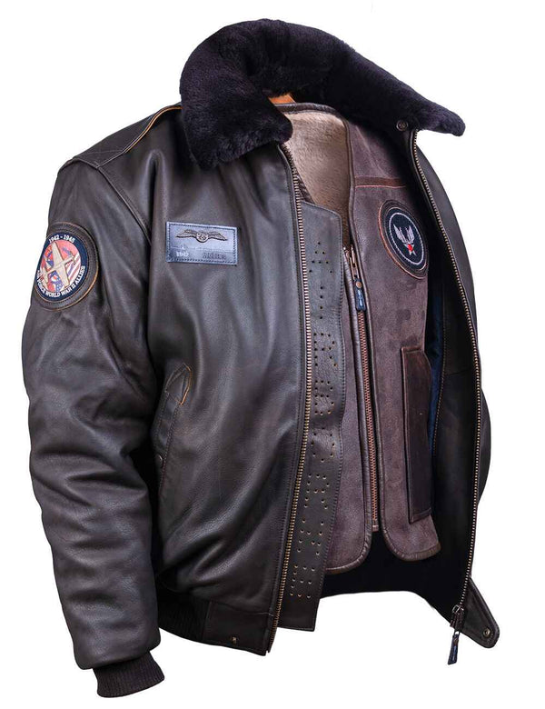 Men's brown leather jacket.
