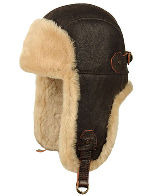 Men's brown sheepskin ushanka hat.