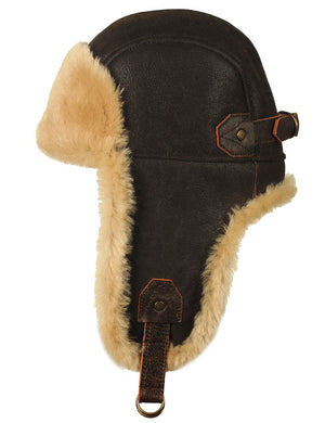 Men's brown sheepskin ushanka hat.