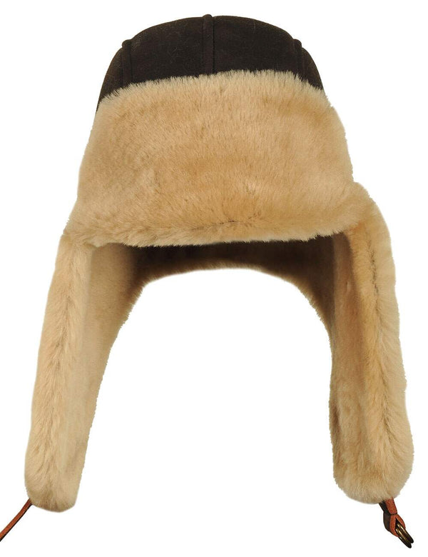 Men's brown sheepskin hat with earflaps.