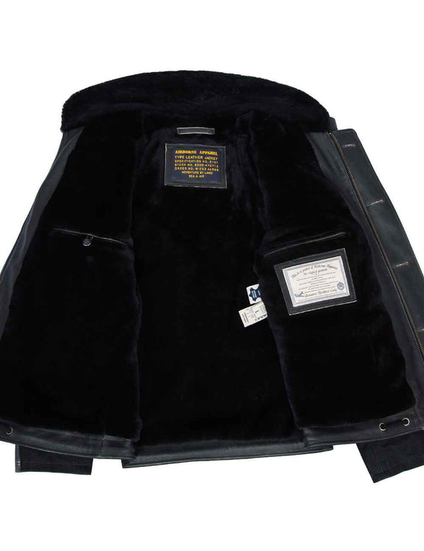 Men's black pea coat.