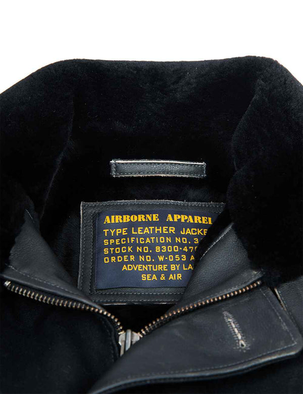 Men's black pea coat collar.