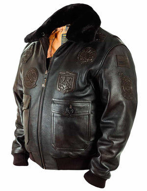 Men's brown leather jacket.