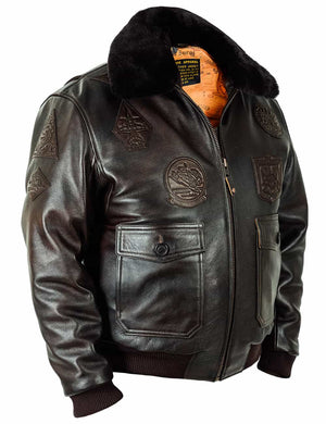 Men's brown leather jacket.
