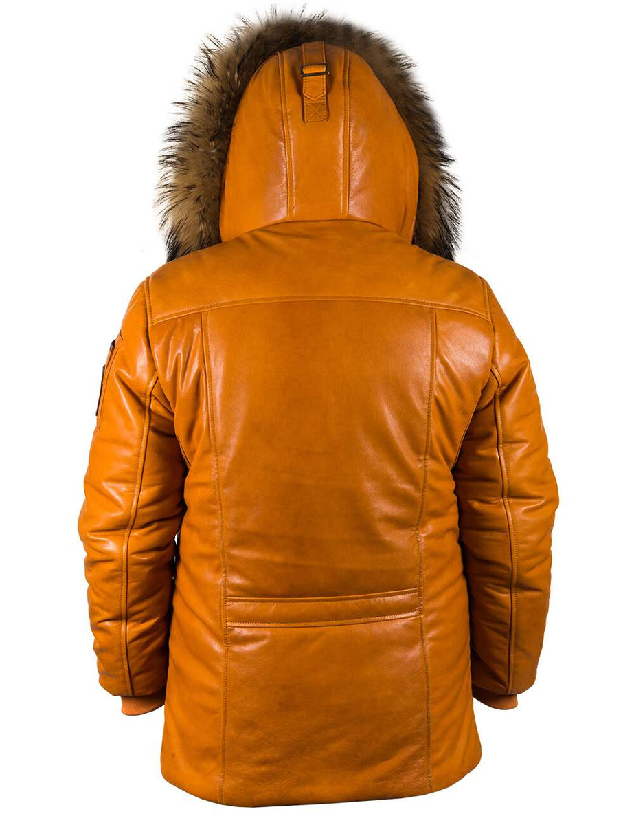 North Pole 94 Men s Leather Parka orange Art. 516 Vintage Leder