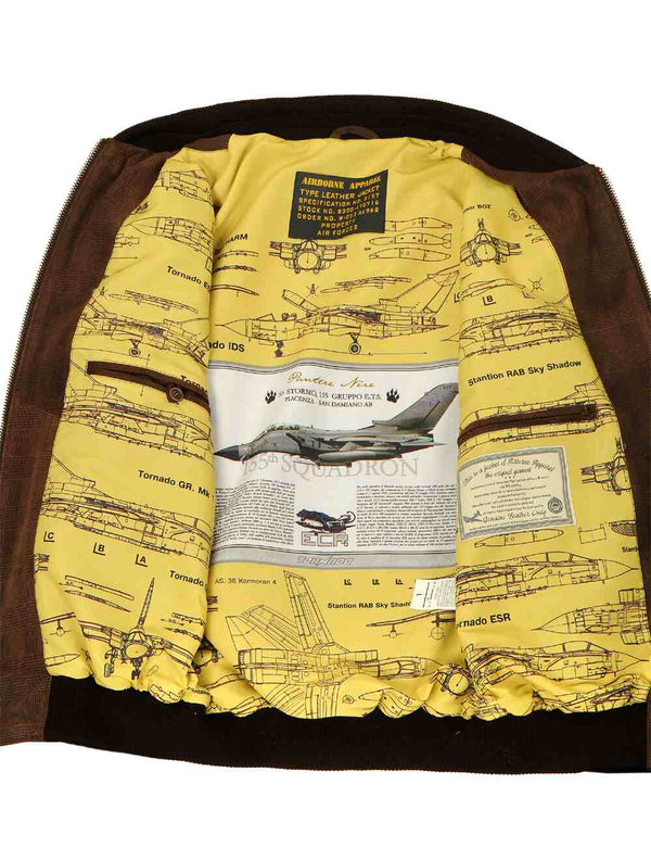 Lining of a brown leather jacket.