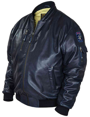 Men's blue perforated leather jacket.