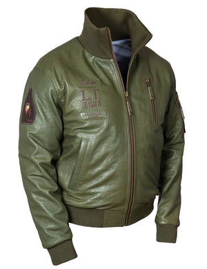 Men's olive leather jacket.