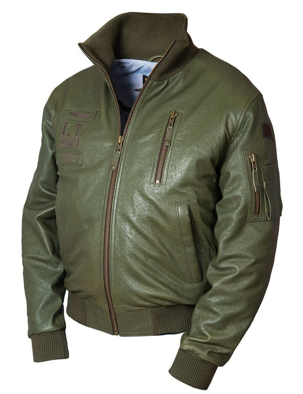 Men's olive leather jacket.