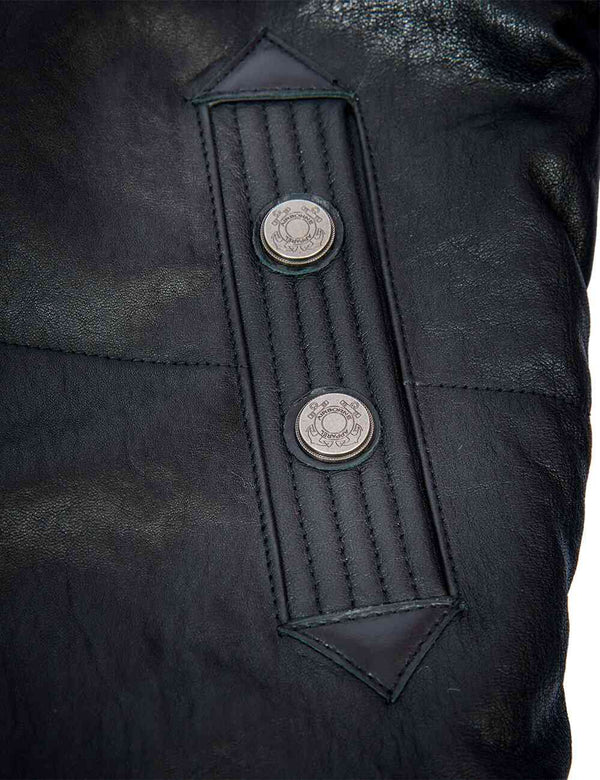 Pocket of men's leather down jacket.