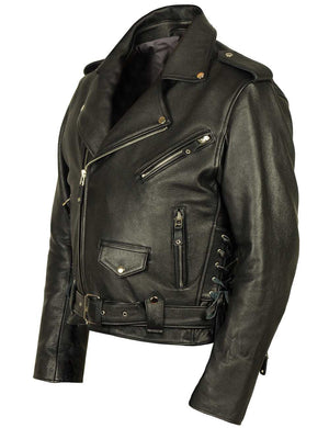 Men's black leather jacket.