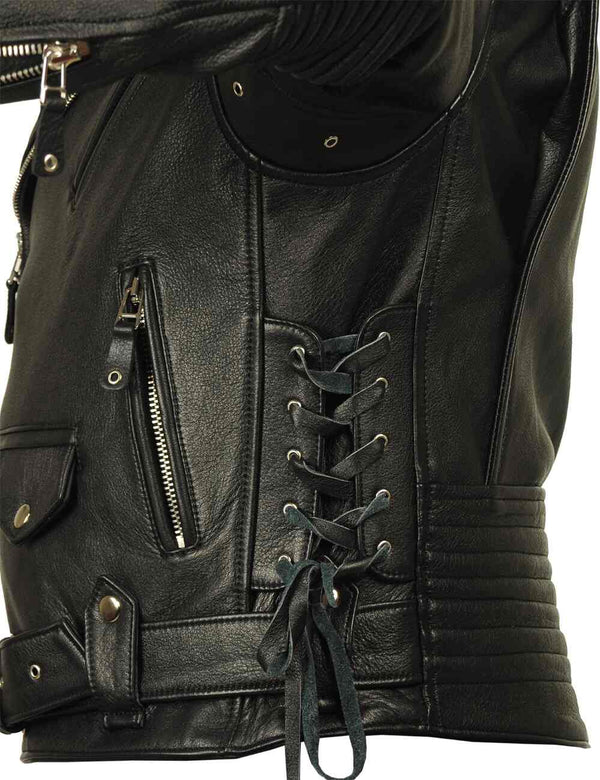 Side part of men's biker jacket.