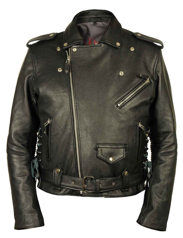 Men's black leather jacket.