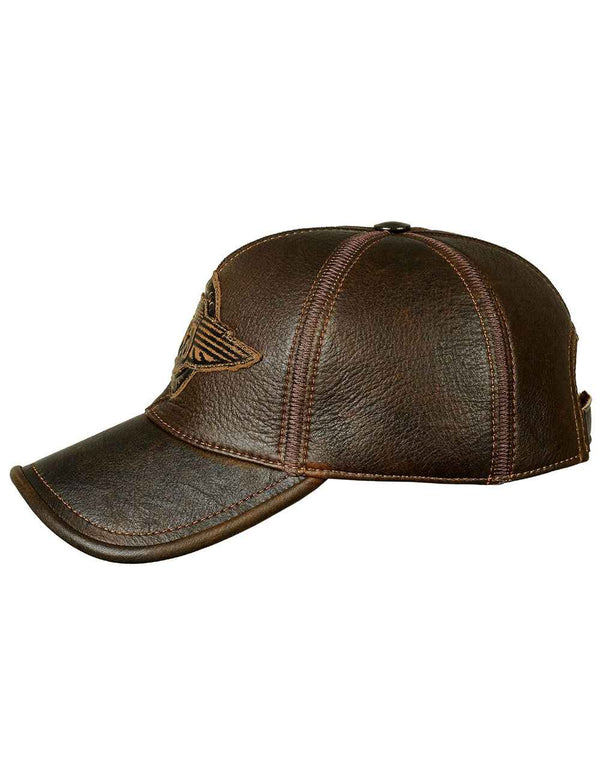 Men's brown leather cap.