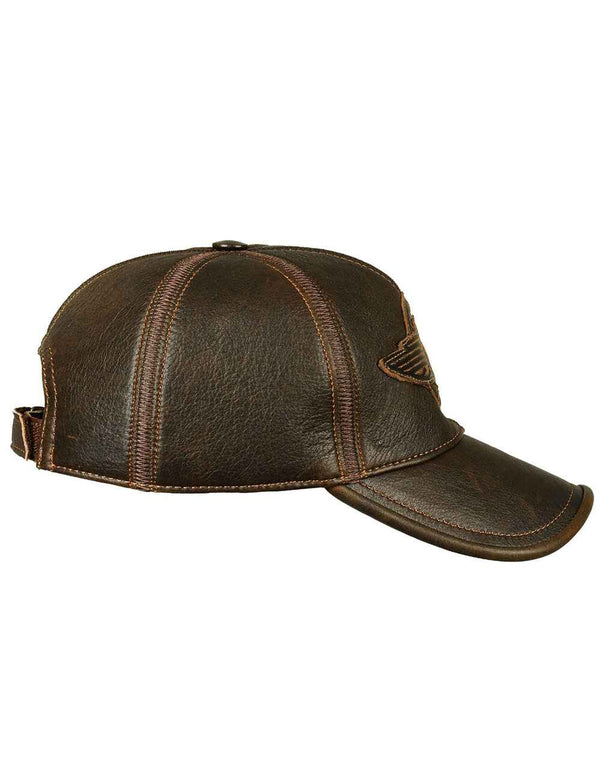 Men's brown leather cap.