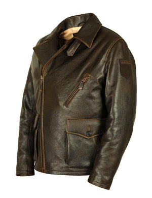 Men's brown leather biker jacket.