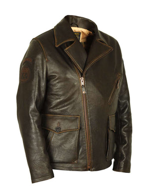 Men's brown leather biker jacket.