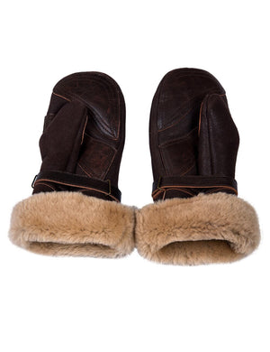 Brown men's leather mittens with fur.