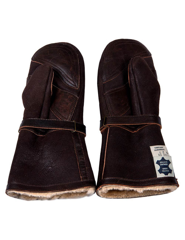 Brown men's leather mittens with fur.