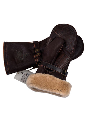 Brown men's leather mittens with fur.