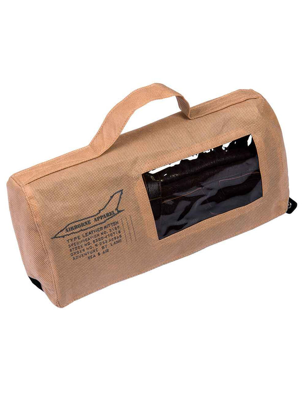 Brown sheepskin mittens in a case.