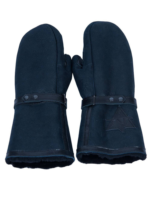 Blue men's sheepskin mittens.