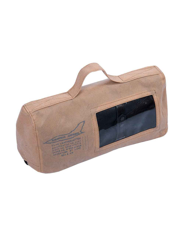 Blue sheepskin mittens in a case.