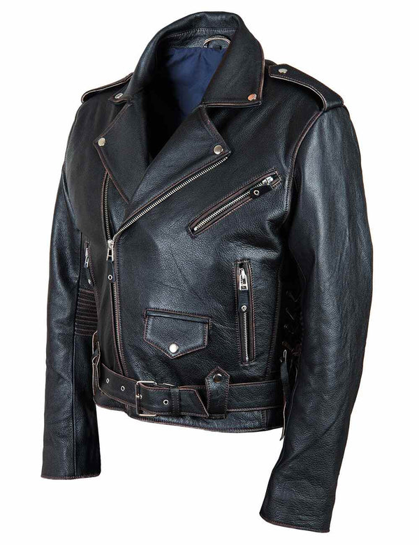 Men's brown leather biker jacket.