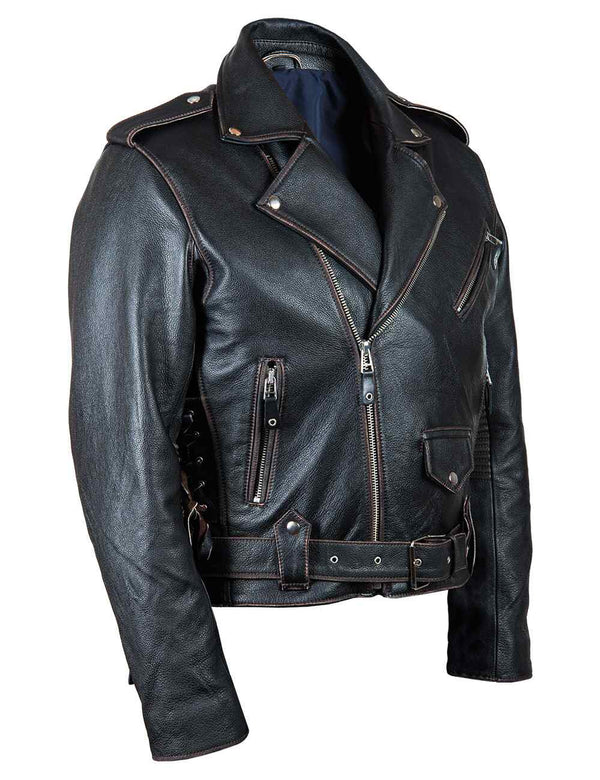 Men's brown leather biker jacket.