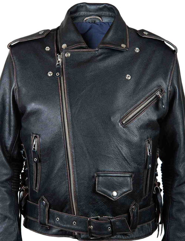 Men's brown leather biker jacket.