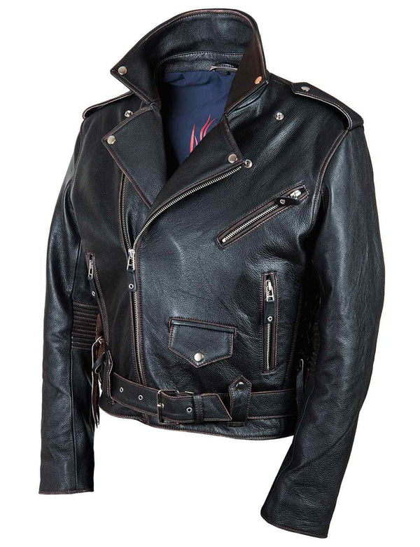 Men's brown leather biker jacket.