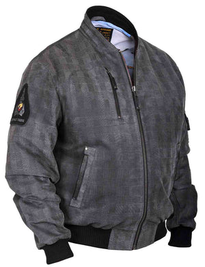 Men's grey leather jacket.