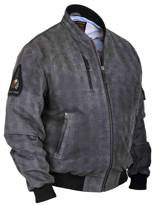 Men's grey leather jacket.