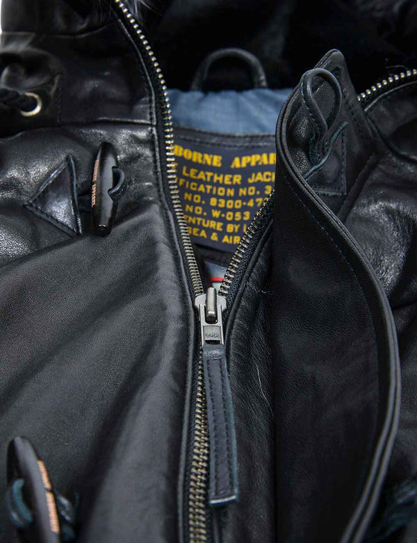 Metal zipper for men's leather down jacket.